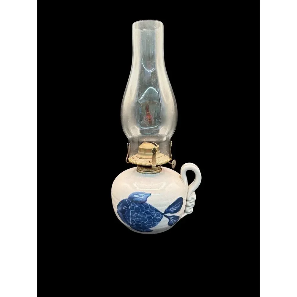 Vintage Andy Cochran Salmon Falls Stoneware Fish Oil Lamp Studio Pottery 14